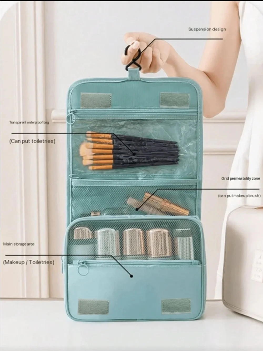 SHEIN Mint Green Hanging Makeup Organizer Bag